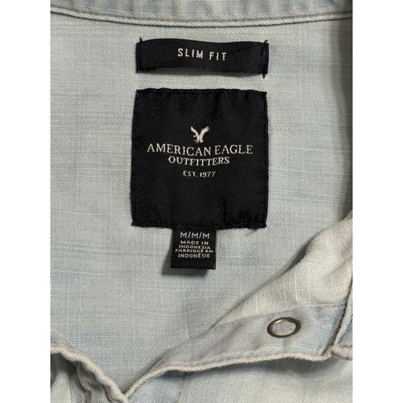 American Eagle Slim Fit Light Chambray Button-Up Shirt, Size M - Picture 7 of 8